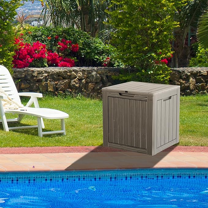 30 Gallon Waterproof Deck Boxes for Outdoor - Compact Resin Patio Storage Boxes, Pool Storage Bin with Lock for Cushions & Tools, UV-Resistant, Slate Grey