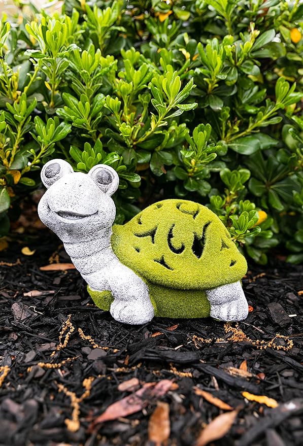 VP Home Lazy Turtle with Flocked Shell Solar Powered LED Outdoor Decor Garden Light - Great Addition for Your Garden, Solar Powered Light, Suitable for Outside Patio Lawn Gifts