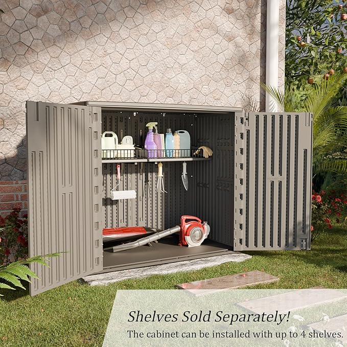 HOMSPARK 37 Cu.Ft Outdoor Storage Shed Weather Resistant, Multi Functional | Double-Wall Resin Storage Sheds & Outdoor Storage Box Waterproof for Backyard Garden Patio Lawn (Shallow Coffee)