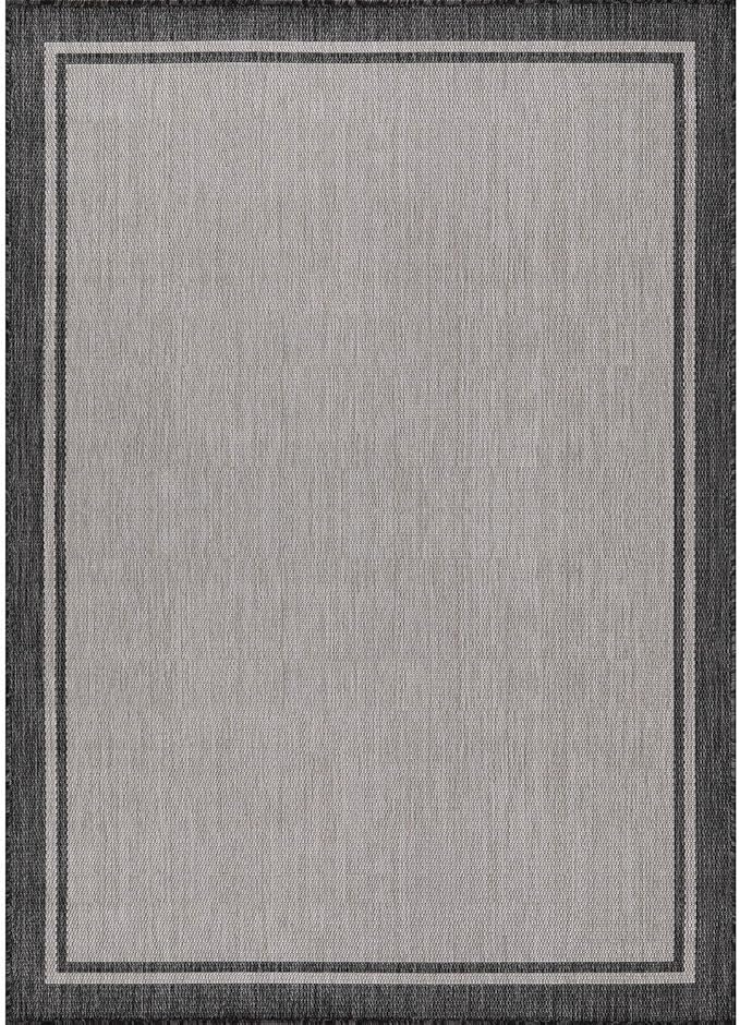 CAMILSON Indoor Outdoor Rug, 5x7 Bordered Gray Modern Area Rugs for Indoor and Outdoor Patios, Kitchen and Hallway Mats, Washable Porch Deck Outside Carpet (Bordered Grey, 5 x 7)