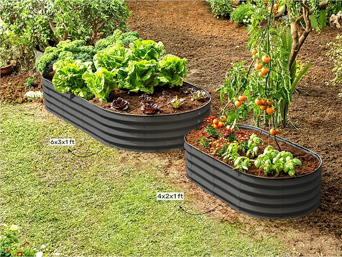 Galvanized Raised Garden Beds Outdoor // 6×3×1 ft Planter Raised Beds for Gardening, Vegetables, Flowers // Large Metal Garden Box // Patented Tool-Free Design (Dark Gray)