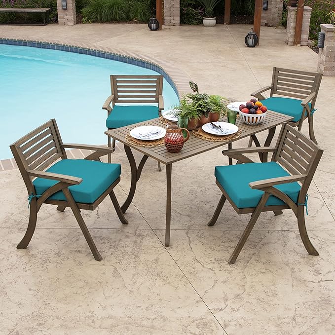 Arden Selections Outdoor Wicker Chair Cushion, 20 x 18, Rain-Proof, Fade Resistant 21 x 21, Lake Blue Leala (Pack of 4)