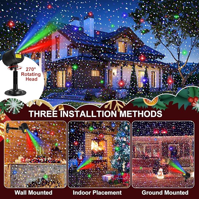 Honoson 1 Pcs Christmas Laser Projector Lights Outdoor RGB Laser Light with Remote Waterproof Motion Xmas Holiday Projector Garden Decoration for Lawns Party House (Red Green Color)