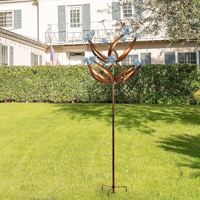 Butterfly Flower Garden Wind Spinner - Large Kinetic Outdoor Metal Wind Sculptures & Spinners Decor for Yard and Garden, Whirligigs Large Wind Spinners for Patio, Lawn, Outside (26" W x 90" H)