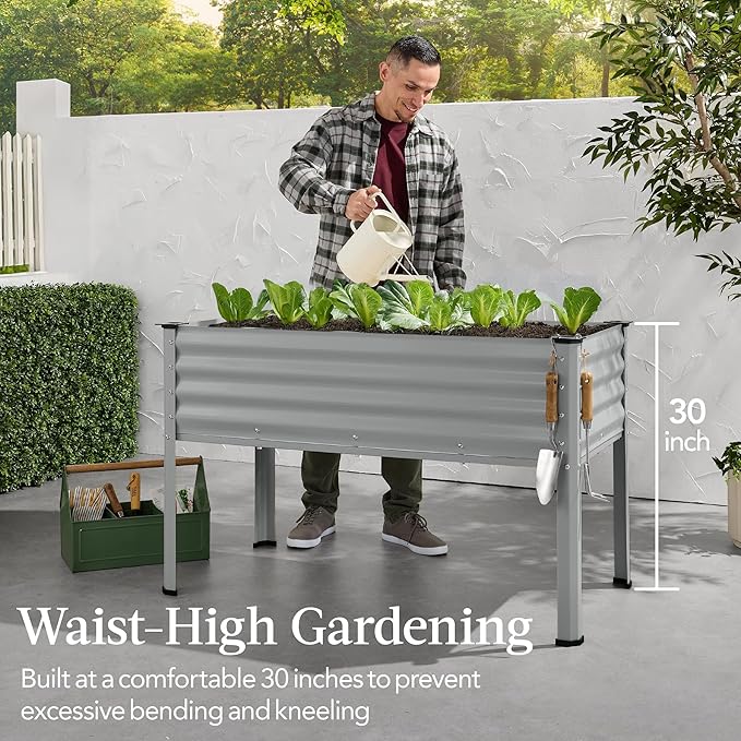 Best Choice Products 48x24x30in Galvanized Raised Garden Bed, Metal Elevated Planter Box, Vegetable Garden for Backyard, Patio, Balcony - Moonlight Gray
