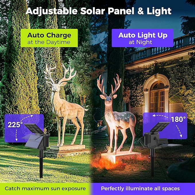 Color Changing Solar Spot Lights Outdoor Waterproof for Flag, Tree, House, Garden, Yard, Landscape Spotlights for Accent Uplighting Halloween Christmas Decorations-4 Pack