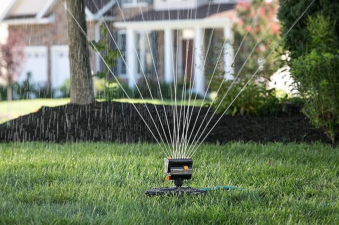 Eden 96122 6-Pattern Mobile Rotary Sprinkler Bundle with Melnor 65131AMZ Mini Oscillator Sprinkler, Waters Up to 80 ft. Diameter