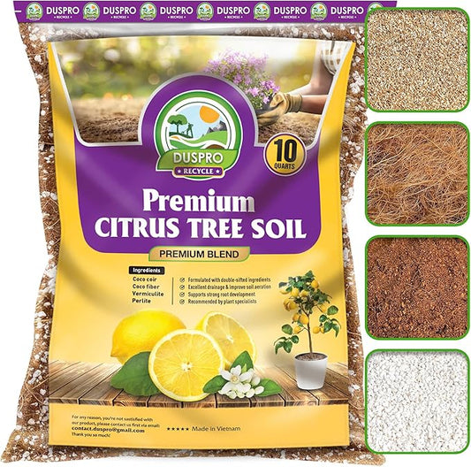 DUSPRO Recycle Citrus Tree Potting Soil Mix for Potted Lemon Tree, Specialized for Oranges, Fruit Tree Indoor Planting Pre-Mixed 4-in-1 Ready to Use (10 Quarts)