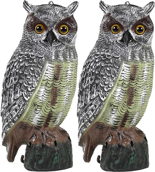 Galashield Owl Decoy | Plastic Owls to Scare Birds Away | Owl Statue for Garden & Outdoors 16.5" Tall [Pack of 2]