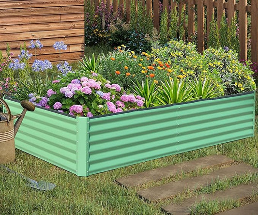 Domi Galvanized Raised Garden Bed, Outdoor Planter Garden Boxes Large Metal Planter Box for Gardening Vegetables Fruits Flowers, Green (6x3x1.5ft)