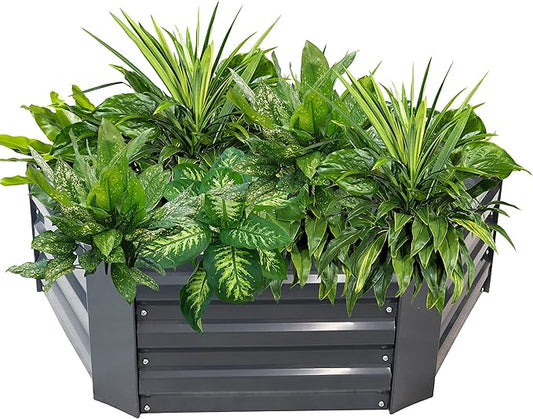 Sunnydaze 11.75" H Raised Metal Garden Bed - Galvanized Raised Garden Bed Outdoor for Vegetables and Flowers - Dark Gray - Hexagon