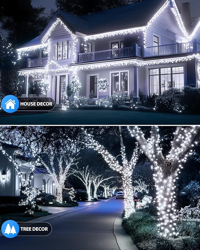 Brightown 2 Pack Solar String Lights for Outside, Each 46Ft 120 LED Solar String Lights Outdoor with 8 Modes, IP65 Waterproof Solar Lights for Patio Yard Wedding Garden Party Decorations, Cool White