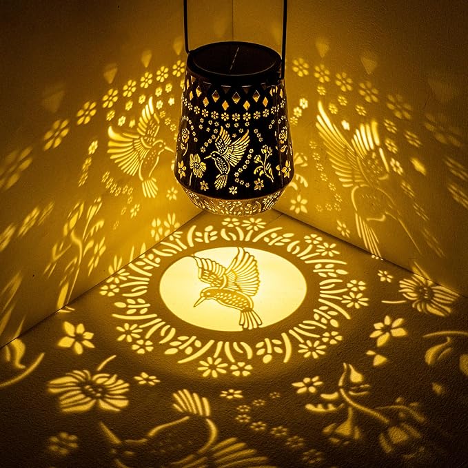 Solar Lanterns Outdoor Decor Waterproof,2Pack Hummingbird Hanging Gifts for Women, Mom, Solar Garden Lights Metal Decoration for Outside,Yard, Patio,Garden,Porch,Pool