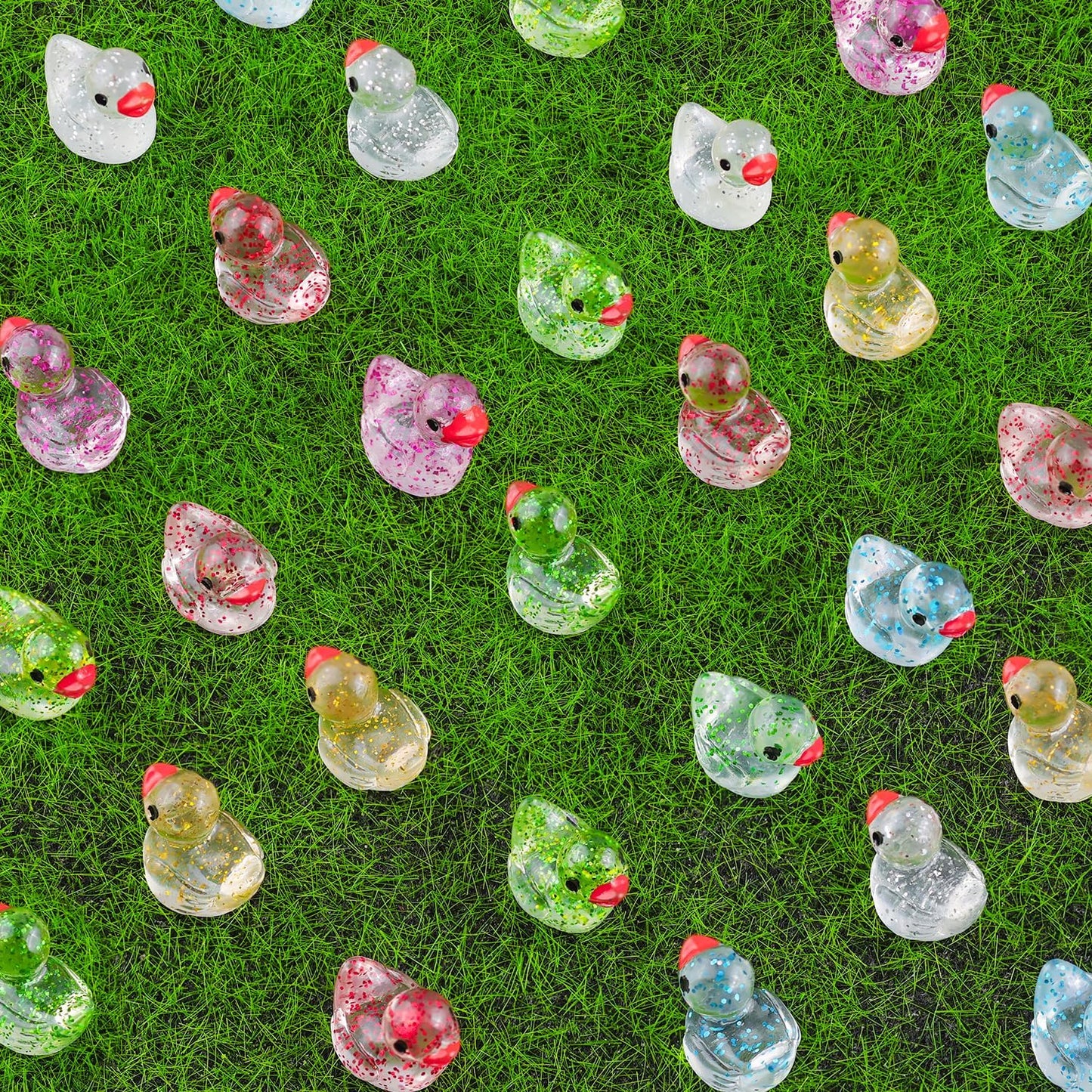200PCS Mini Resin Animals Cute Colorful Glitter Tiny Ducks, Miniature Figures to Hide, Little Animal Accessories Bulk for Topper Garden Dollhouse Landscape Aquarium Ornaments DIY Crafts & Decor