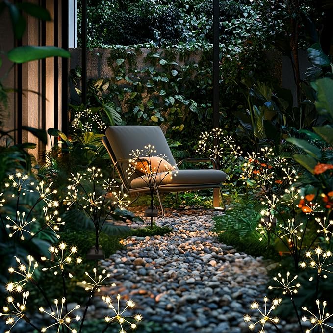Solar Garden Decor Lights Outdoor, Solar Powered Lights Waterproof for Yard Patio Porch Flowerbed, Fairy Gardening Supplies Gifts Firwork(8 Pack Warm White)