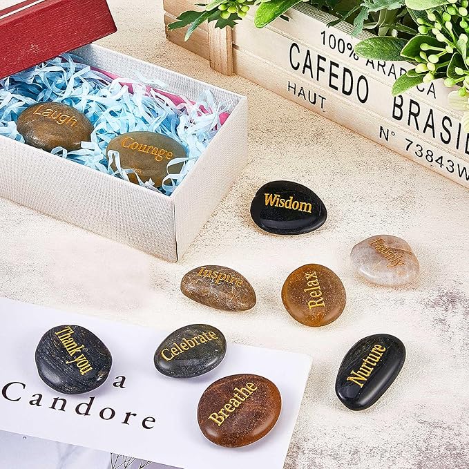 Fabbay Engraved Inspirational Stones Encouragement Motivational Rocks with Words Garden Positive Gift for Christmas Thanksgiving(Vintage Color,80 Pcs)