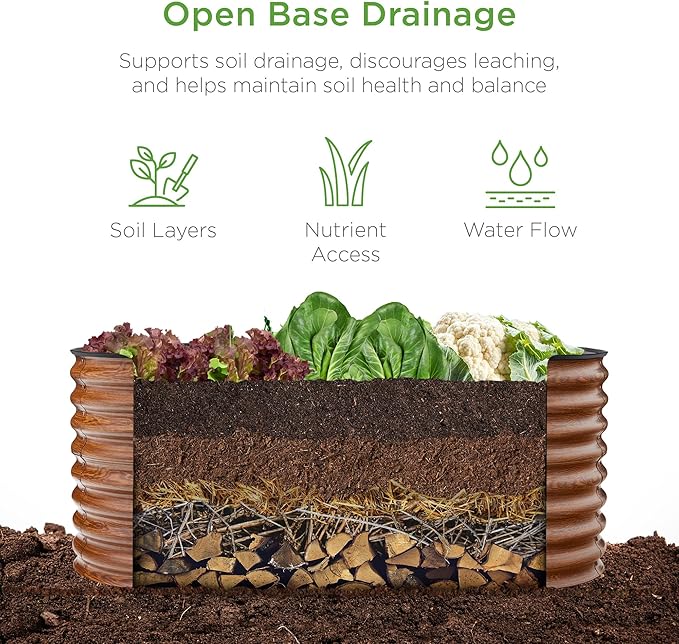 Best Choice Products 4x2x2ft Outdoor Metal Raised Garden Bed, Oval Deep Root Planter Box for Vegetables, Flowers, Herbs, and Succulents w/ 101 Gallon Capacity, Rubber Edge Guard - Wood Grain