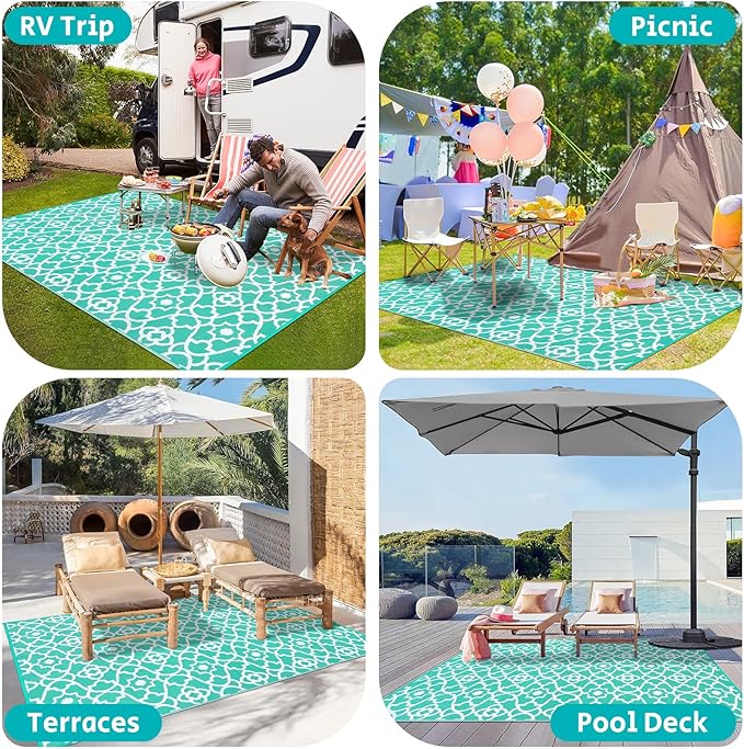 HEBE Outdoor Rug Waterproof 6x9, Reversible Plastic Straw Rug RV Camping Rug, Indoor Outdoor Patio Mat Clearance, Outside Carpet for Porch,Deck,Camper,Balcony,Backyard,Picnic