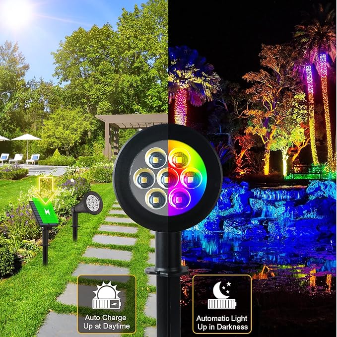 Christmas Solar Landscape Spotlights Color Changing 4 Pack, T-SUNUS Halloween Solar Spot Lights Outdoor Waterproof Garden Pond Light, 180° Adjustable Wall Light Separately Installed for Outdoor/Indoor