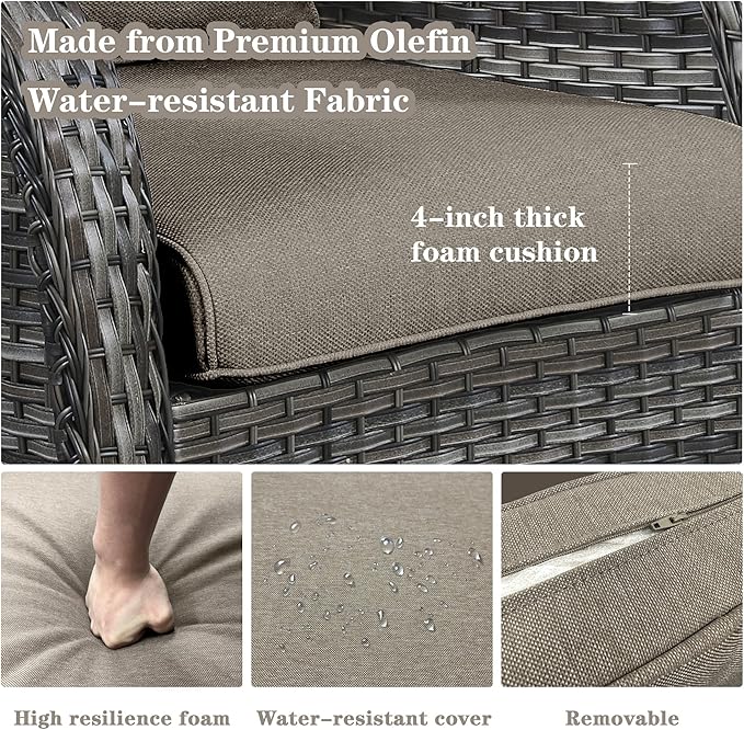 3 PCS Patio Furniture Set - Mixed Grey Wicker Swivel Rocking Chair Set with Side Table