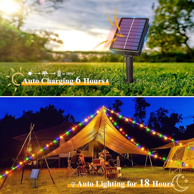 Ollny Solar String Lights Outdoor, 2 Pack Total 80FT 240LED Solar String Lights, 8 Modes IP67 Waterproof Fairy Lights for Outside Yard Garden Holiday Xmas Decorations, Multicolor