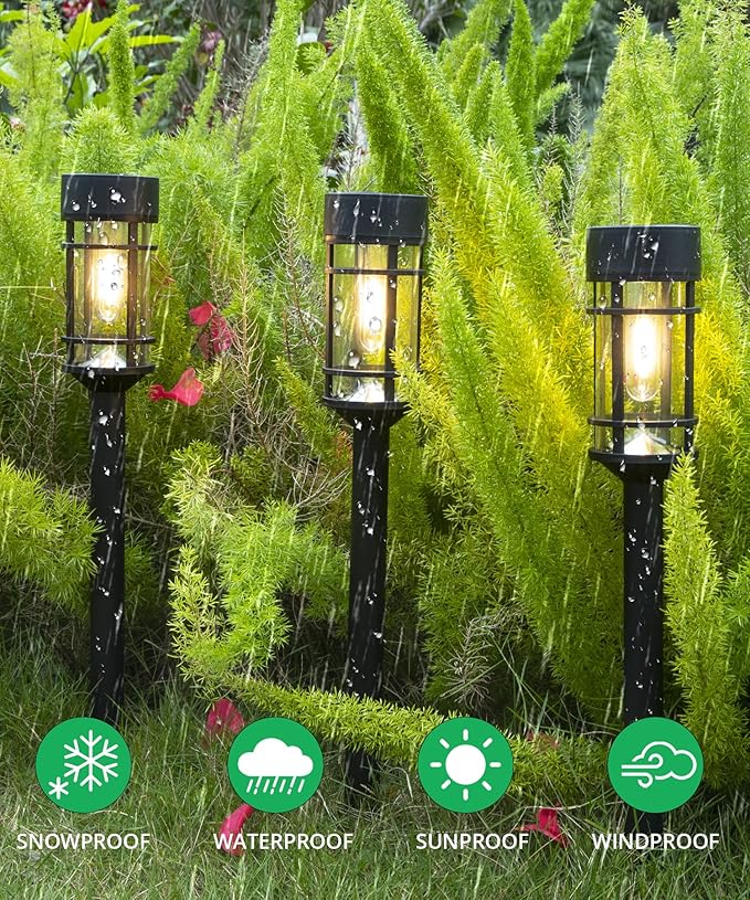 8 Pack Solar Pathway Lights Outdoor, Waterproof Solar Lights Outdoor with Metal & Glass Design - Auto On/Off, Long-Lasting, Landscape Lighting for Garden, Yard, Lawn, Driveway, Walkway