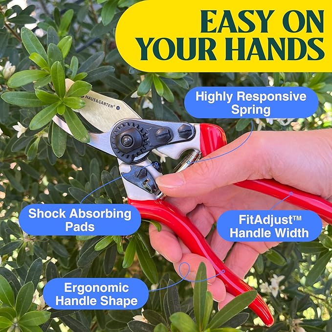Haus & Garten PrecisionPRO 8" Titanium Pruning Shears - Heavy Duty Professional Bypass Pruner - Use As Rose Clippers, Premium Gardening Secateurs, Garden Scissors, Handheld Yard, Tree, & Plant Tool