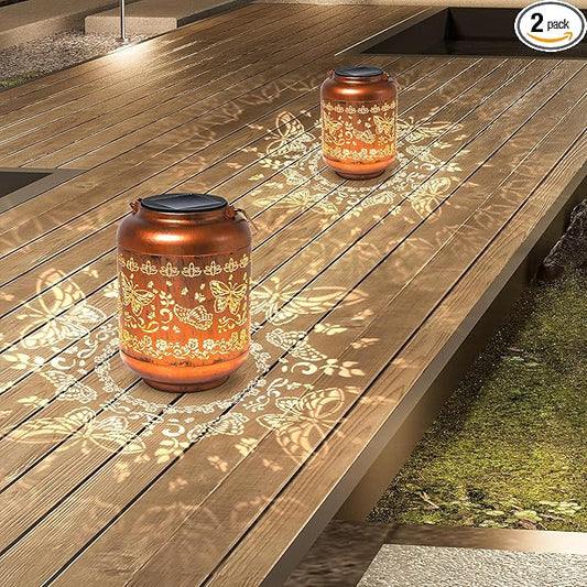 2Pack Butterfly Solar Lanterns Outdoor Hanging Waterproof Lanterns for Garden Decor Christmas Gifts for Women Mom Grandma Metal Solar Lights Decoration Outside for Yard, Patio,Pathway Landscape