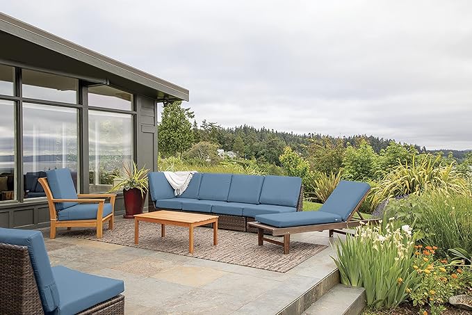 Classic Accessories Ravenna Water-Resistant 23 x 23 x 5 Inch Square Patio Seat Cushion Slip Cover & Foam, Empire Blue, Lounge Chair Cushion