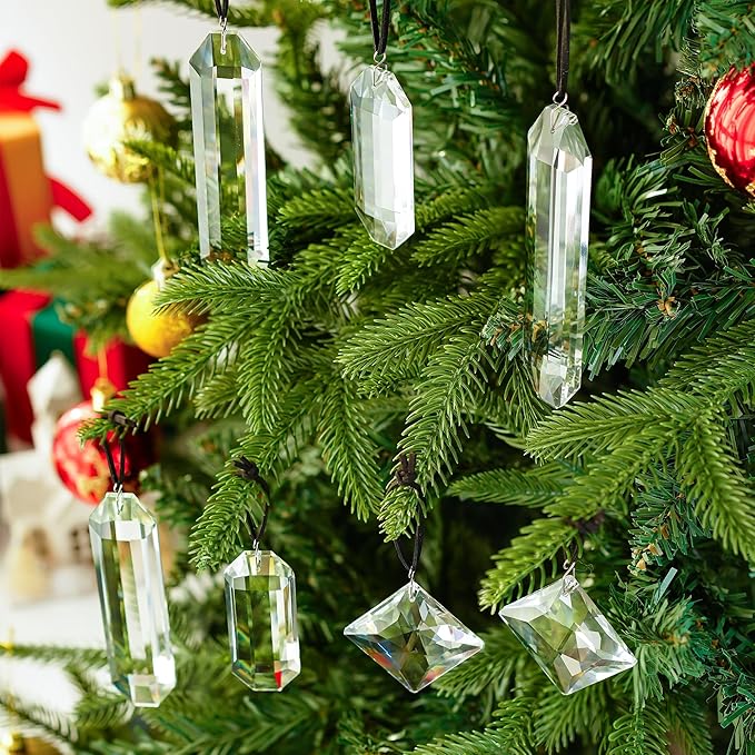 HDCRYSTALGIFTS Modern Grief Gift,Set 7 Clear Crystal Prisms Suncatchers Hanging Ornament,Rainbow Maker Sun Catchers for Windows, Balcony, Kitchen, Garden Decoration