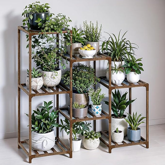 Plant Stand Indoor Outdoor Wood Plant Shelf for Multiple Plants Corner Plant Rack Window Flower Stand for Garden Patio