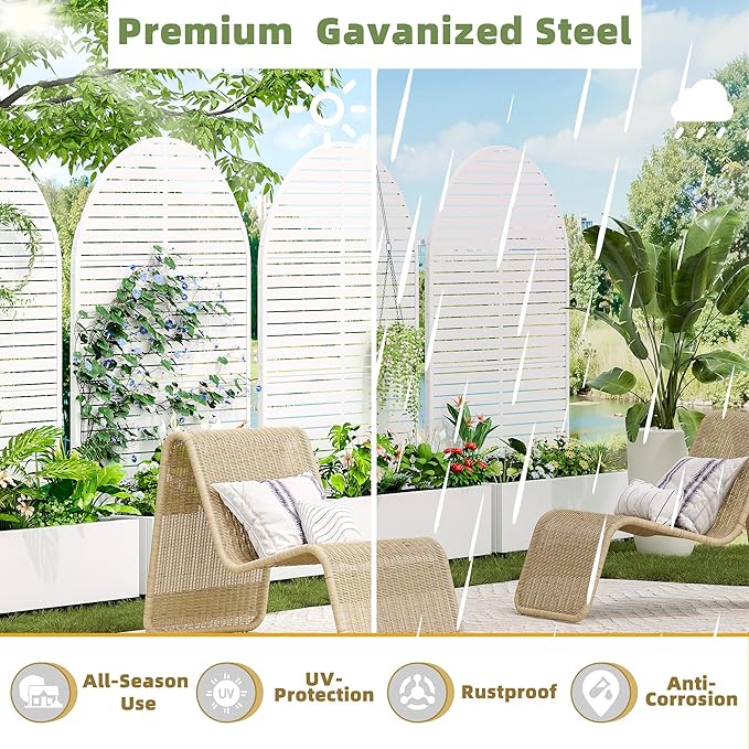 Casaphoria Metal Raised Garden Bed with Trellis and Wheels, 72"x47"x16" Arched Planter Box for Climbing Plants, Vegetables & Vines, Features Drainage Holes and Privacy Screen (White-Louvered)