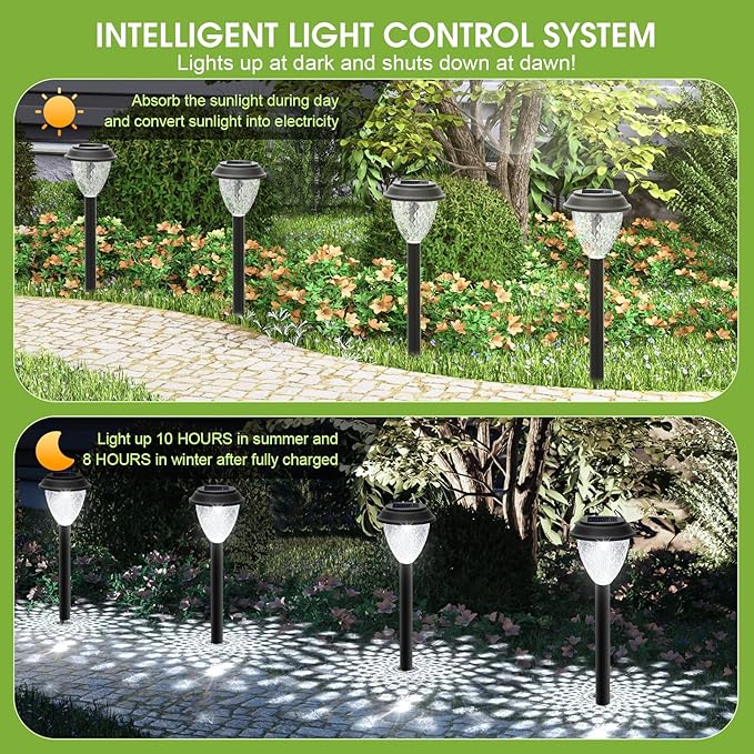 GOODFOEVER Solar Pathway Lights Outdoor, 10 Pack Solar Lights Outdoor Waterproof for Outside, Garden Decor for Yard, Patio, Landscape, Planter, Walkway, Driveway