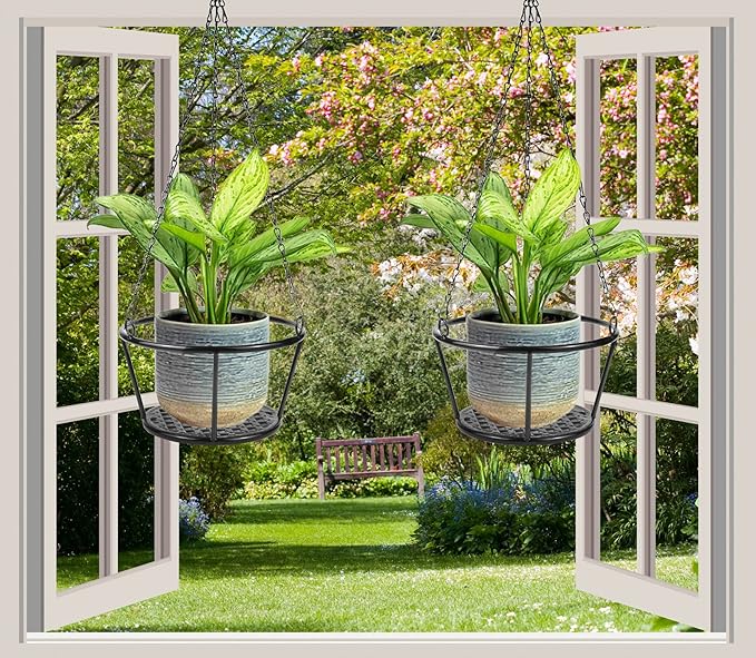 ARTORA 2 Pack Metal Plant Hanger, Modern Plant Hanging Basket Decorative Black Plant Pot Holder Flower Planter Hanging Chain for Balcony Porch Indoor Outdoor Home Decor (Black 2PCS)