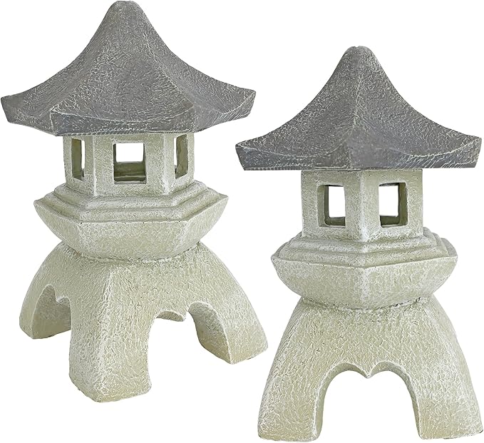 Design Toscano NG729869 Asian Pagoda Statues Medium - Set of Two,two tone stone
