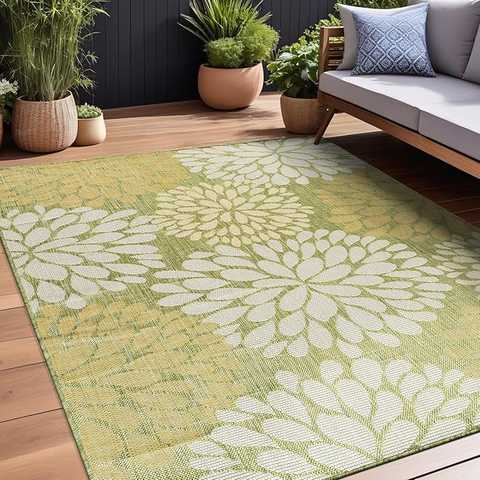 Beverly Rug Outdoor Rug 6x9 Modern Exotic Tropical Leaf Area Rugs for Indoor and Outdoor Patio Deck Porch Garden Water Resistant Washable Outside Carpet (6 x 9 Green)