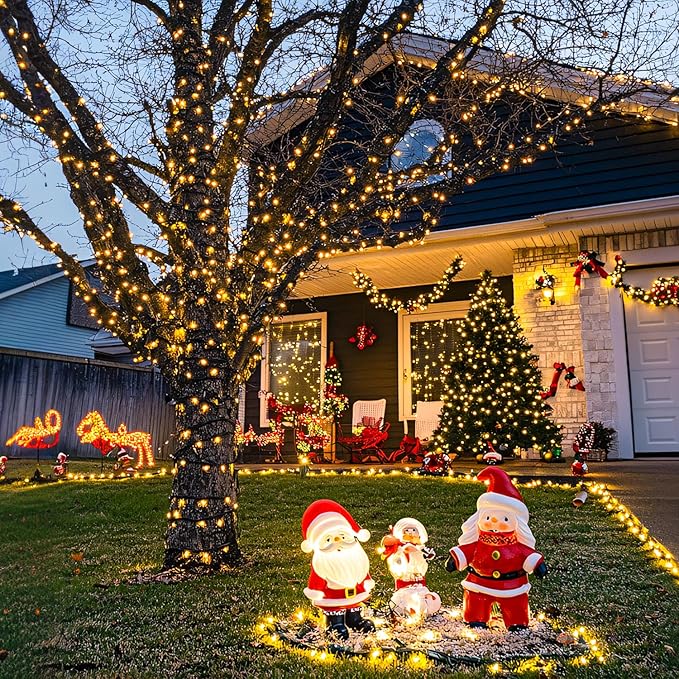 JMEXSUSS 2 Pack Solar String Lights Outdoor Waterproof - Total 400 LED 151FT Solar Lights Outdoor, 8 Modes Warm White Christmas Light for Outside Patio Yard Tree Garden Christmas Decorations