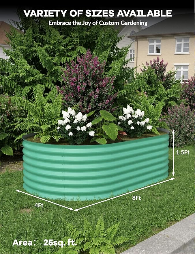 8x4x1.5 ft Raised Garden Bed,Galvanized Raised Planter Boxes Outdoor with Easy Assembly, Large Garden Bed for Vegetables, Fruits, Flower,Raised Garden Bed,Green