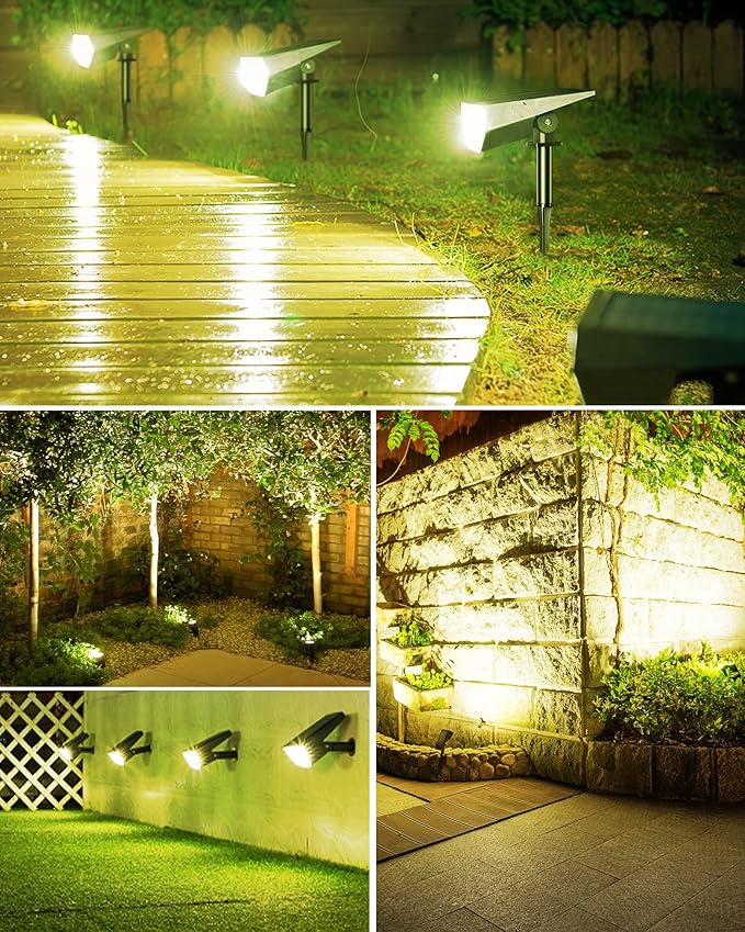 Biling Solar Spot Lights Outdoor, Bright 700 Lumen IP67 Waterproof Adjustable House Lights for Patio Pathway Yard Garden Driveway Tree - Warm White (6 Pack)
