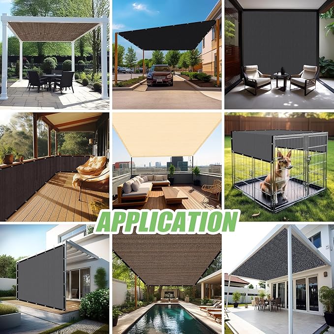 Outdoor 90% Sun Shade Cloth with Grommets, 8 X 13 FT Pergola Shade Cover for Garden Patio Carport Kennel Swimming Pool, Mocha (We Make Custom Size)