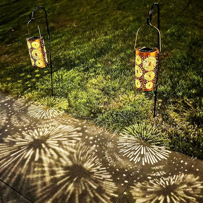DIBIEECN Fireworks Solar Gardening Gifts Lanterns, Garden Decor for Outside, Pattern Solar Decorative Lights Waterproof, Outdoor Gifts for Women Mom Grandma, Yard Gifts for Patio, Pathway, Landscape