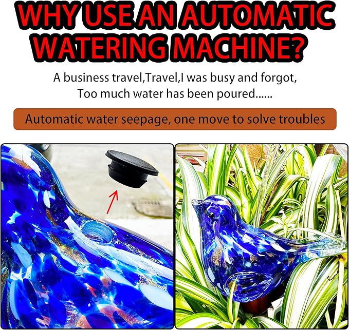 Glass Bird Shaped Plant Watering Ball Glass Automatic Watering Ball Flower Pot Insertion Spike Drip Irrigation Device Watering Ball Irrigation System Plant Enthusiast Gift (Green)