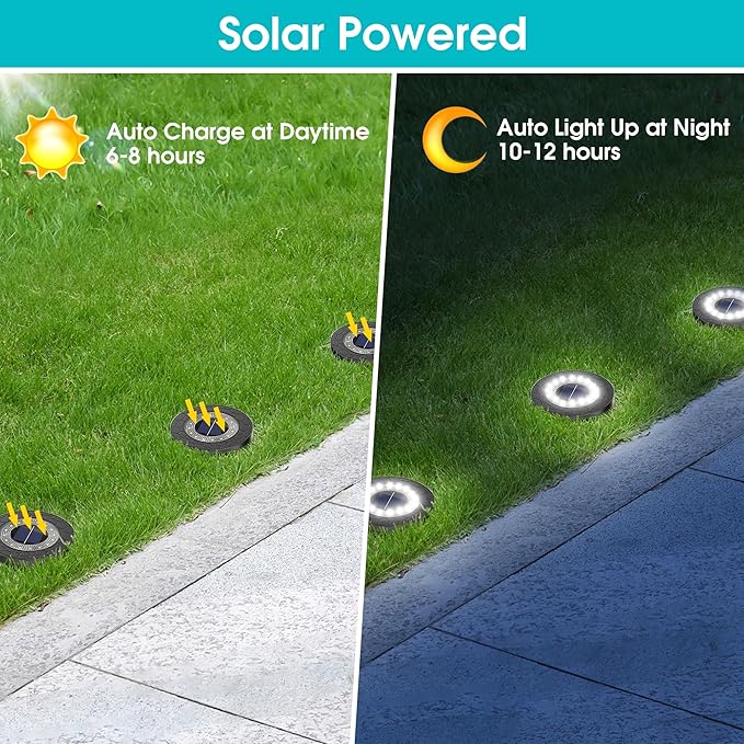 NFESOLAR Solar Ground Lights Outdoor 8 Pack, IP68 Waterproof Flat Solar Outdoor Lights for Garden, Bright Solar Powered Landscape Lighting for Yard Lawn Patio Driveway Walkway Decor (White)