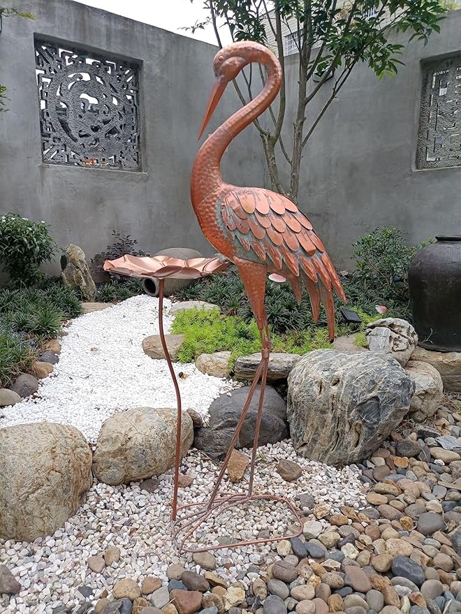 Crane Statue Metal Crane Sculpture Garden Decoration Metal Yard Art for Patio Lawn Backyard Outdoor Decoration