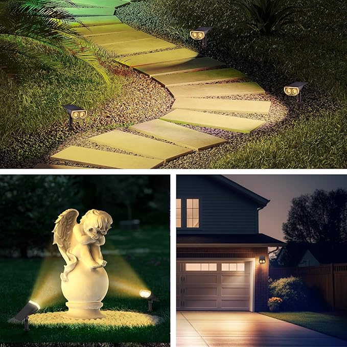 Consciot Solar Spotlights Outdoor, IP67 Waterproof 2-in-1 Solar Spot Lights, Durable Christmas Decorations Lights for Garden Yard Pathway Driveway Porch Walkway, Auto On/Off, 2 Pack(Warm White)