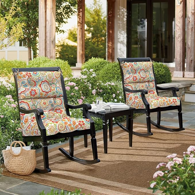LVTXIII Outdoor Seat/Back Chair Cushion Patio Tufted High Back Cushion, Seasonal Replacement Rocking Chair Cushion with Ties (22” W x 20D”, Set of 2, Flower Red)