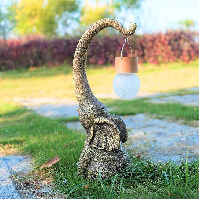 Elephant Statue Solar Garden Decor with Glass Ball Lights,Outdoor Elephant Decor for Birthday Gifts Women, Garden, Patio, Yard, Lawn