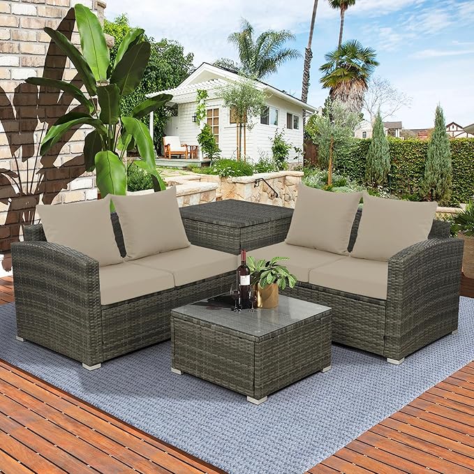 Outdoor Chair Cushions, Waterproof Outdoor Cushions for Patio Furniture w/Fade-Resistant, Removable & Machine-Washable Covers, 19x19 Inch, Ideal for Seat in Gardens/Porch – Set of 4, Cream