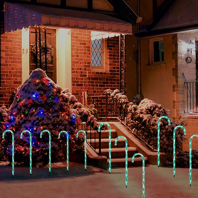 26" Christmas Candy Cane Pathway Markers Lights, Set of 10 Pack Christmas Outdoor Decorations Candy Cane Lights for Yard Patio Garden Walkway Indoor Décor Landscape Path Festival Holiday, Green