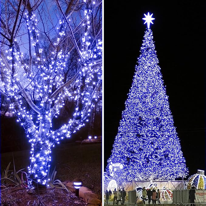 KNONEW 403ft 1000 LED String Lights Outdoor Christmas Light 8 Modes & Timer Fairy Lighting Plug in Waterproof for Xmas Yard Tree Wedding Party Holiday Decorations (Blue)